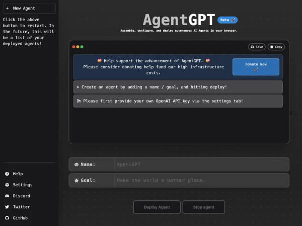 AgentGPT screenshot