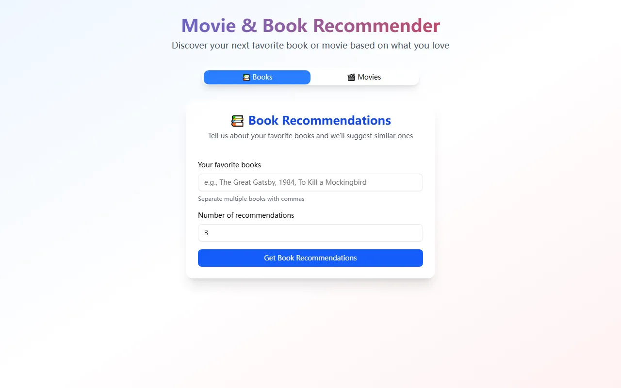 Movie & Book Recommender screenshot