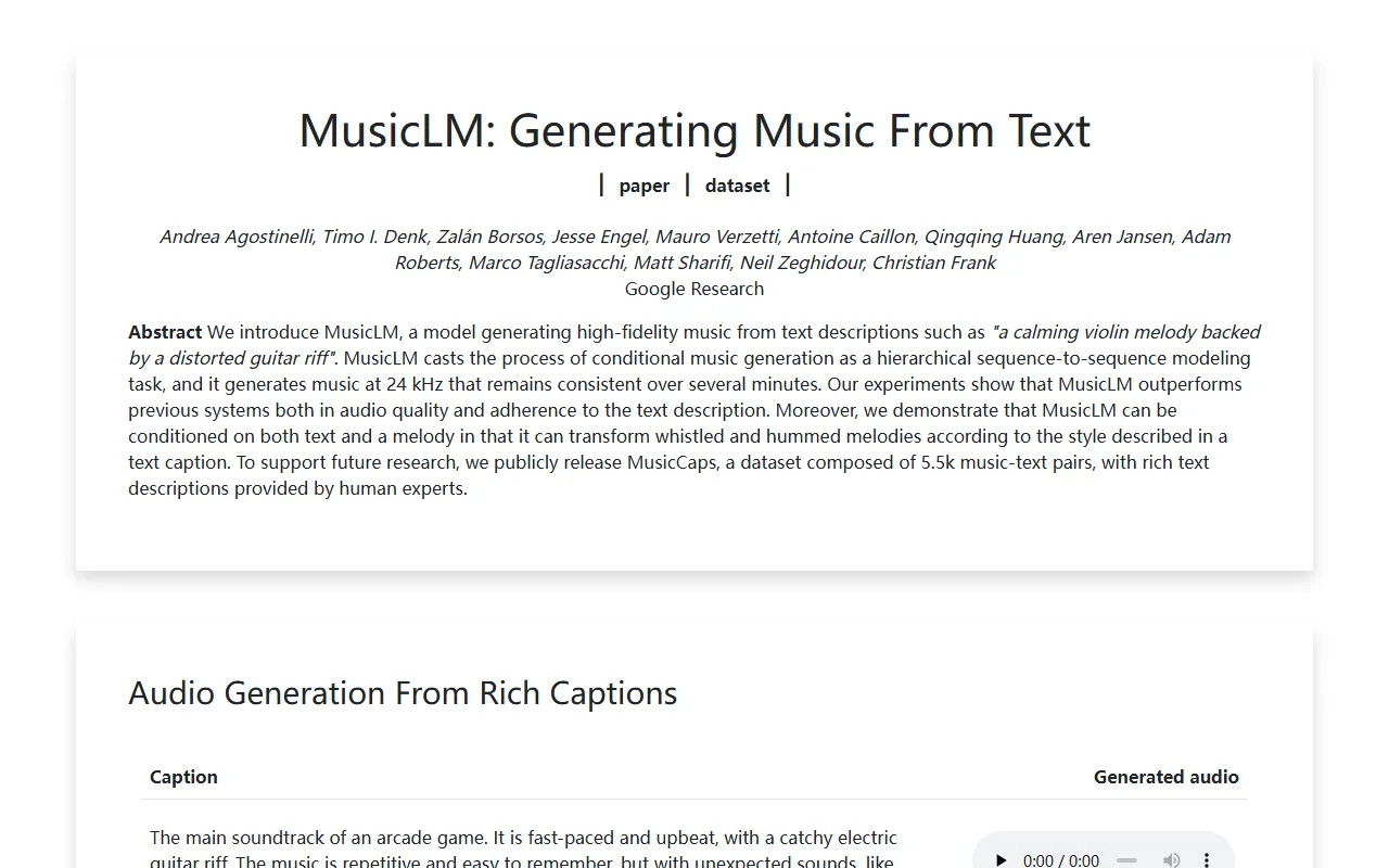 MusicLM screenshot