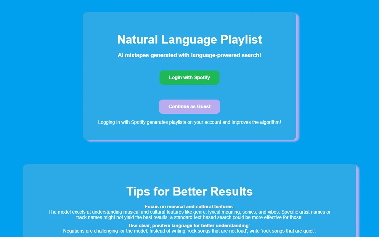Natural Language Playlist screenshot
