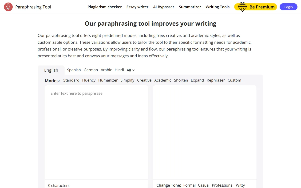 Paraphrasing Tool screenshot