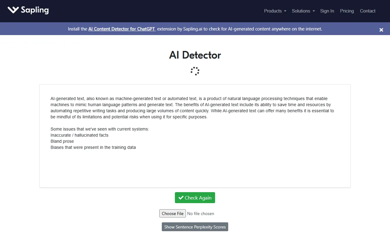 Sapling AI Content Detector screenshot