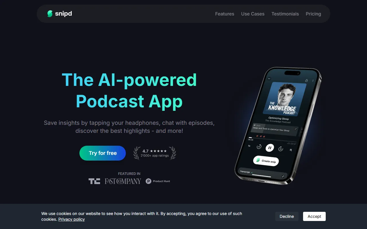 Snipd Podcast Summaries screenshot