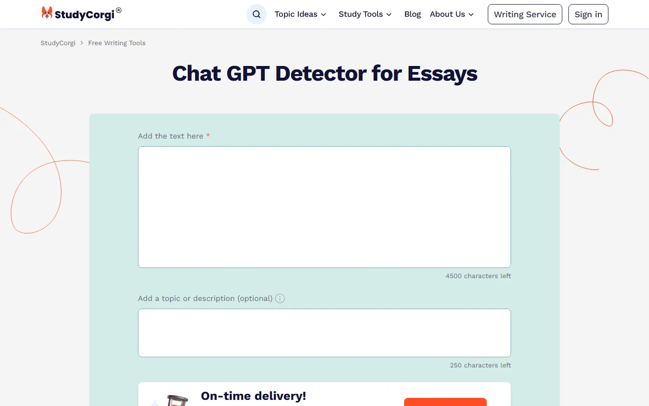StudyCorgi ChatGPT Detector screenshot