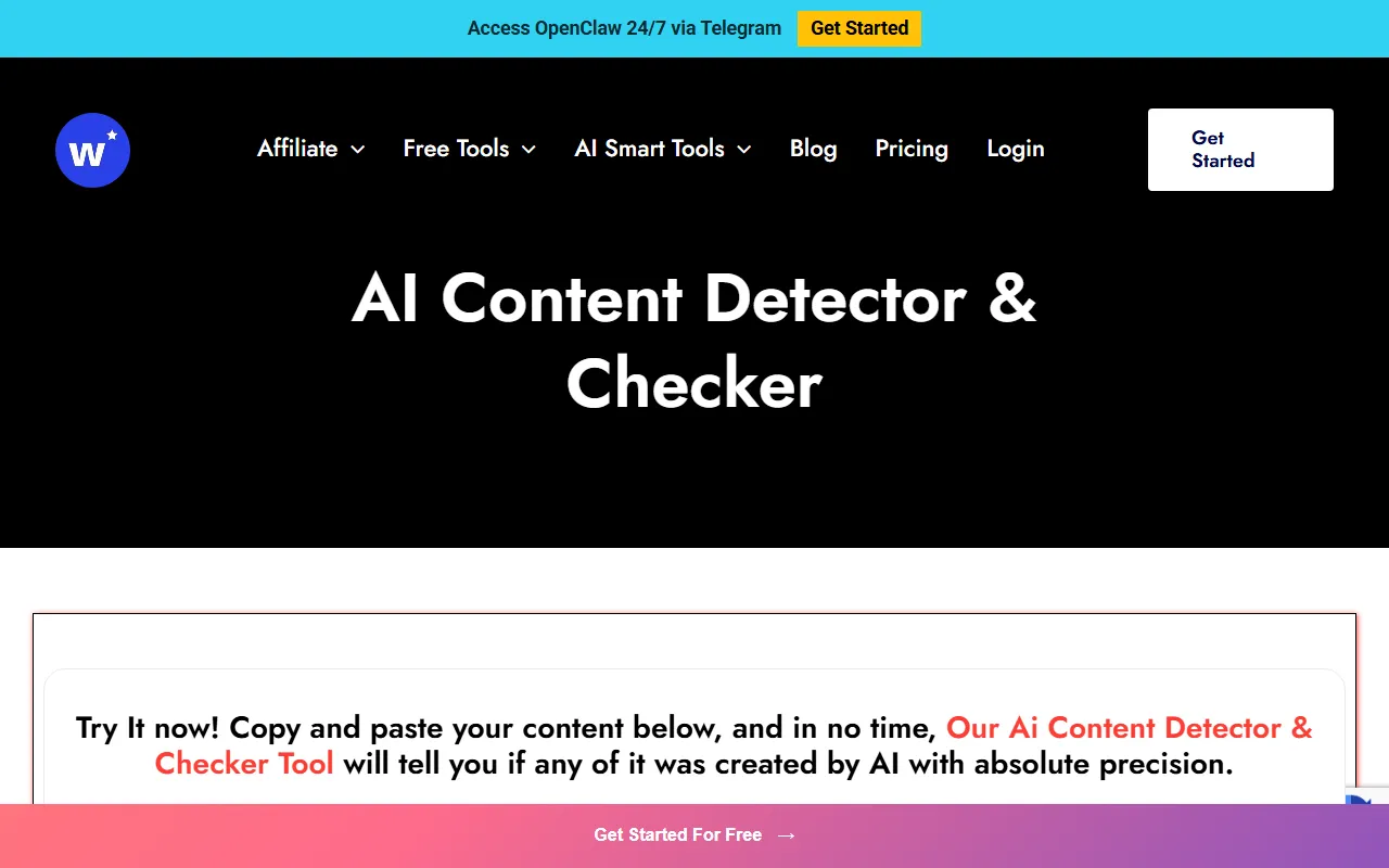 Writecream AI Content Detector screenshot